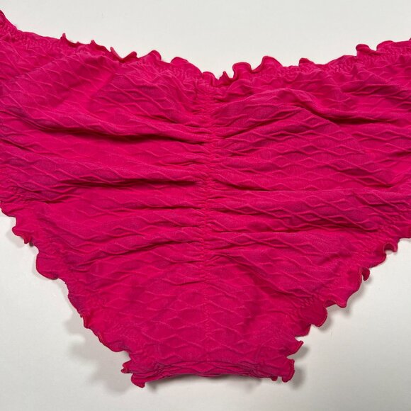 Victoria Secret Small S Bikini Bottom Ruffle Cheeky Ruched Back Textured Pink - Picture 2 of 6